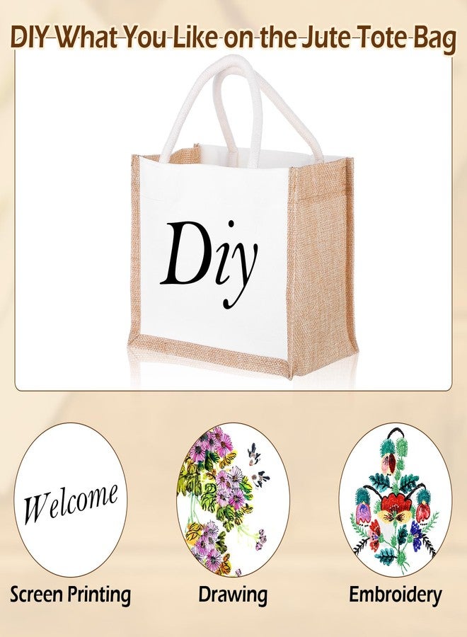 Tobeelec 6 Pcs Burlap Tote Bag Mini Jute Reusable Bag with Handles Small Blank Canvas Gift Waterproof for Wedding Beach DIY - Image 4
